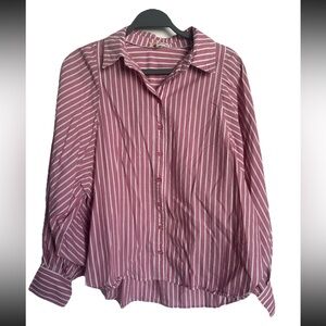 Striped Pink and White Button-Up Shirt Small